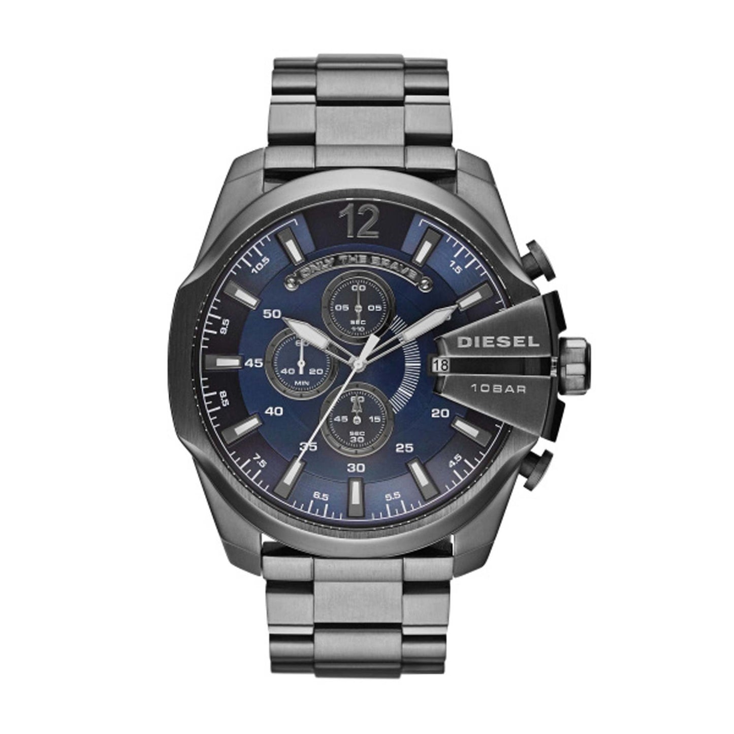 MENS MEGA CHIEF GUNMETAL STAINLESS STEEL WATCH DRK BLU DIAL