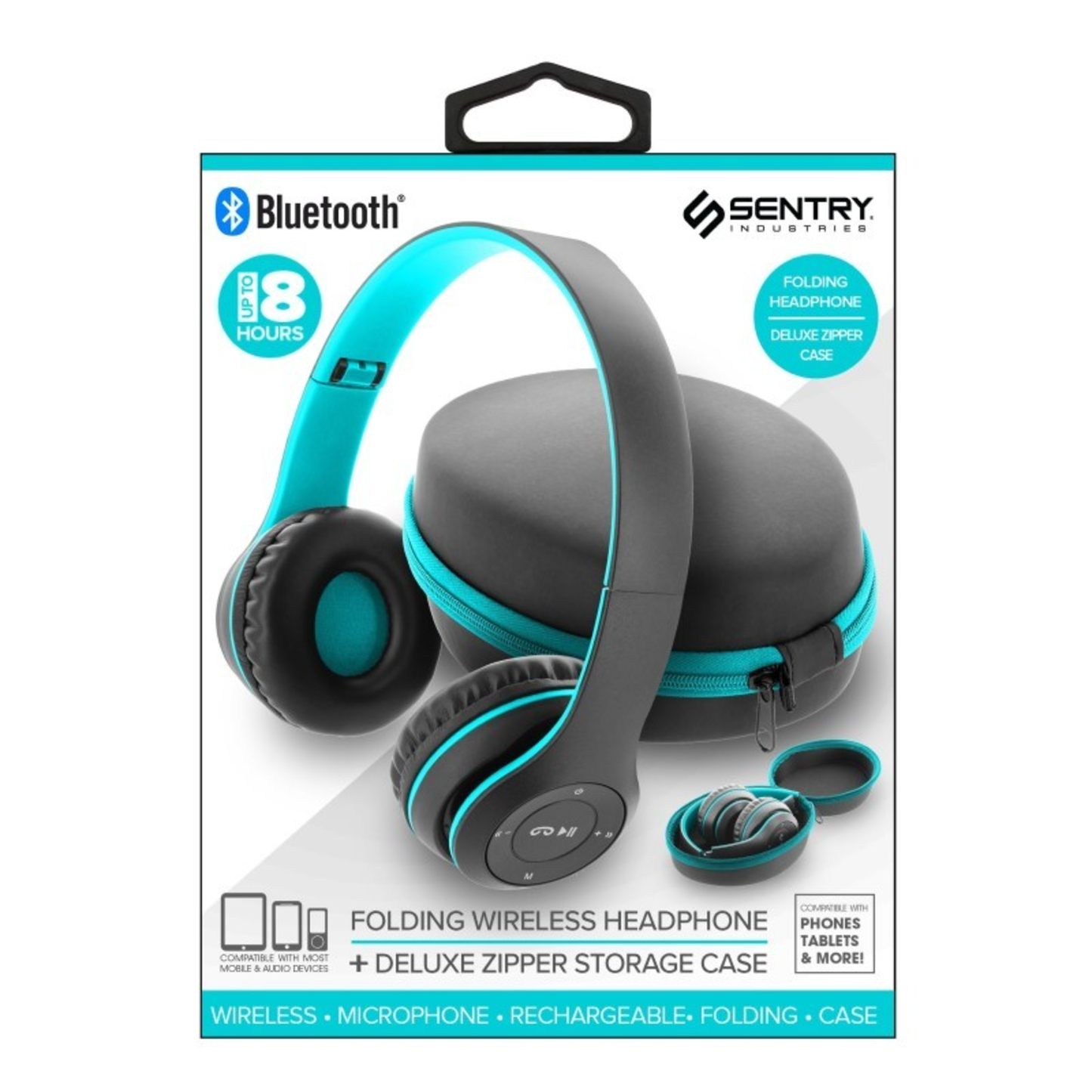FOLDING BLUETOOTH ON-EAR HEADPHONES WITH CASE - (TEAL)