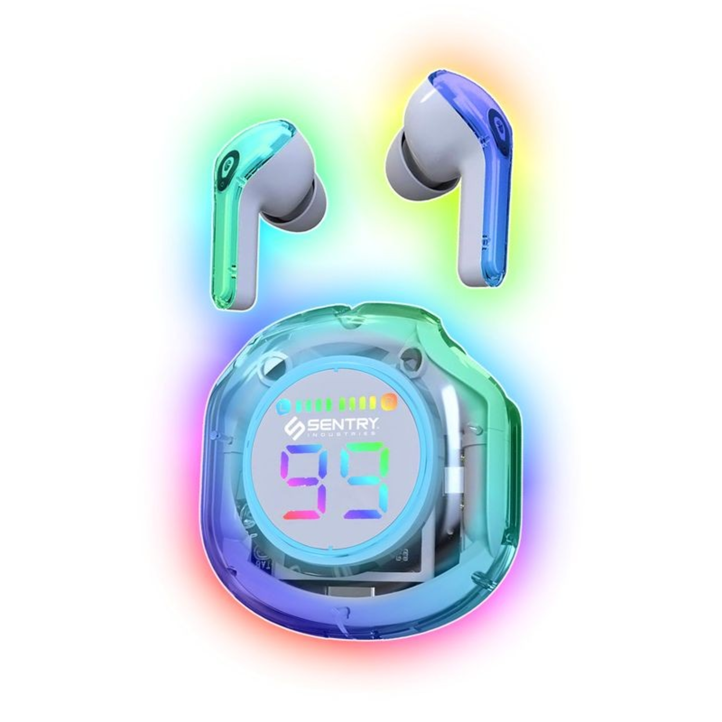 TRUE WIRELESS LIGHT-UP BLUETOOTH EARBUDS + CASE WITH DISPLAY