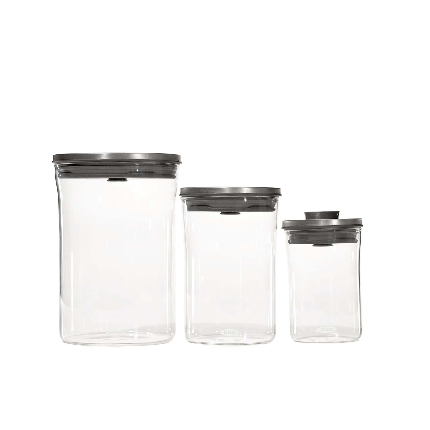 STEEL 3PC GLASS GRADUATED POP CANISTER SET