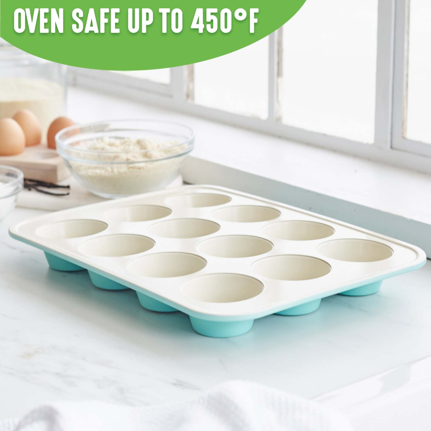 12 CUP HEALTHY CERAMIC NONSTICK MUFFIN PAN TURQUOISE