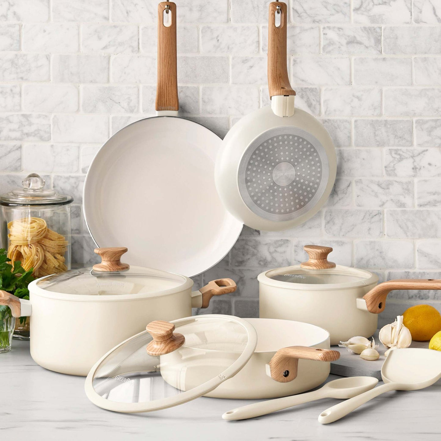 ESSENCE CERAMIC NONSTICK 10PC COOKWARE SET CREAM