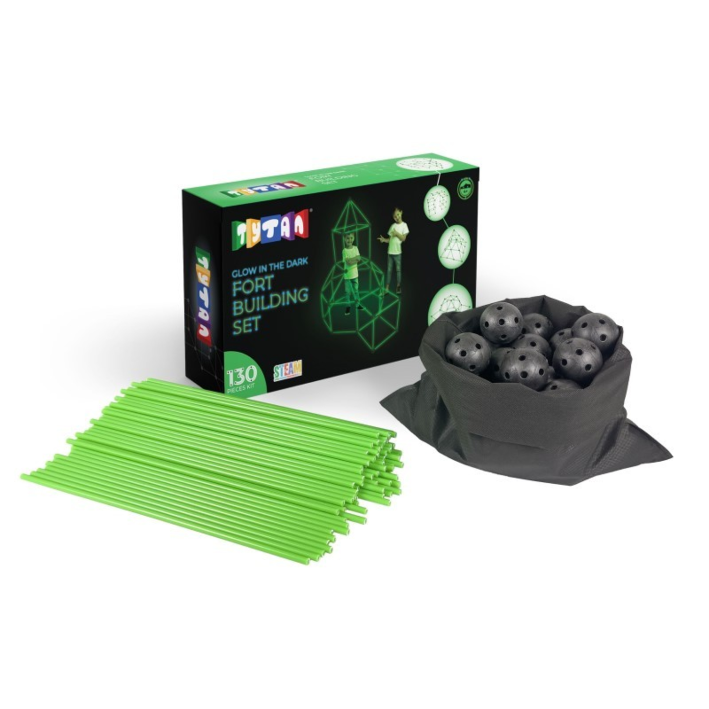 MAGNETIC GLOW IN THE DARK FORT BUILDING SET - (130 PIECE)