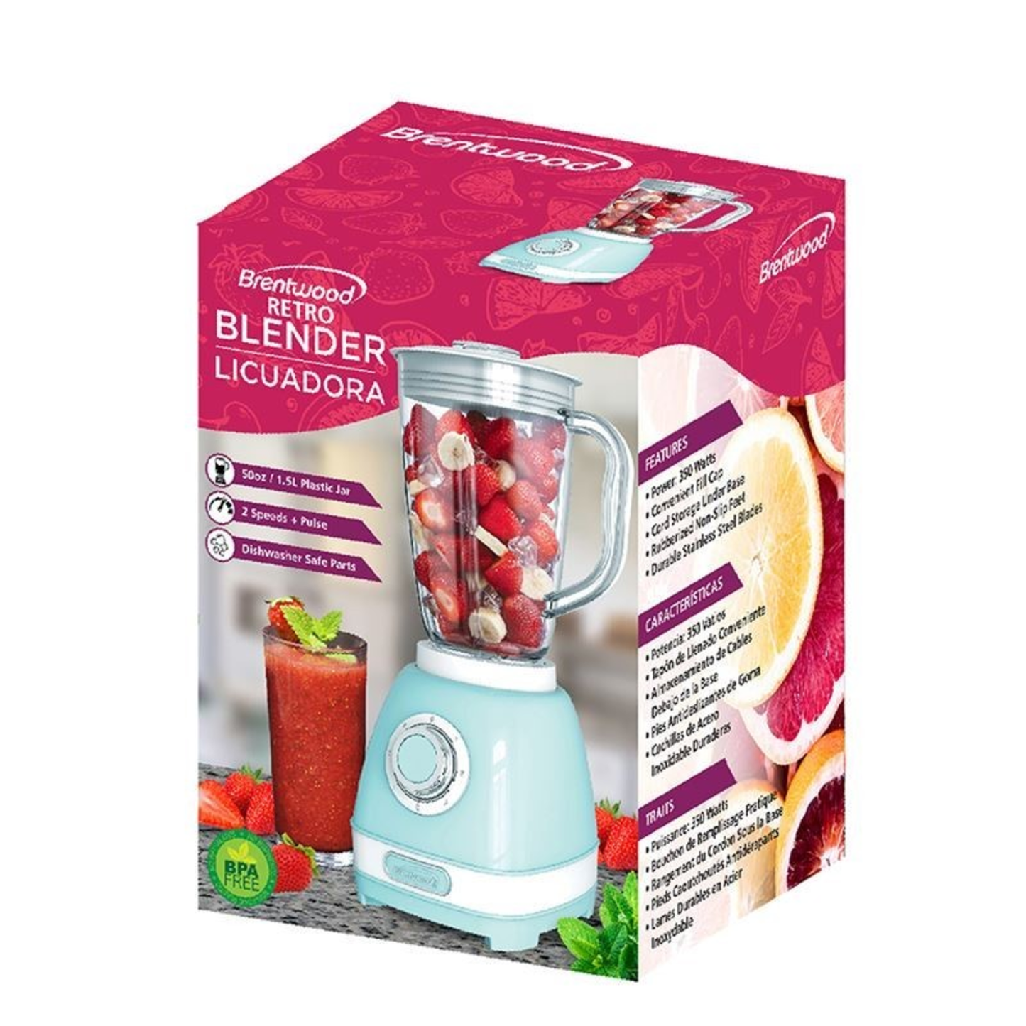 2 - SPEED RETRO BLENDER WITH 50 OUNCE PLASTIC JAR - (BLUE)