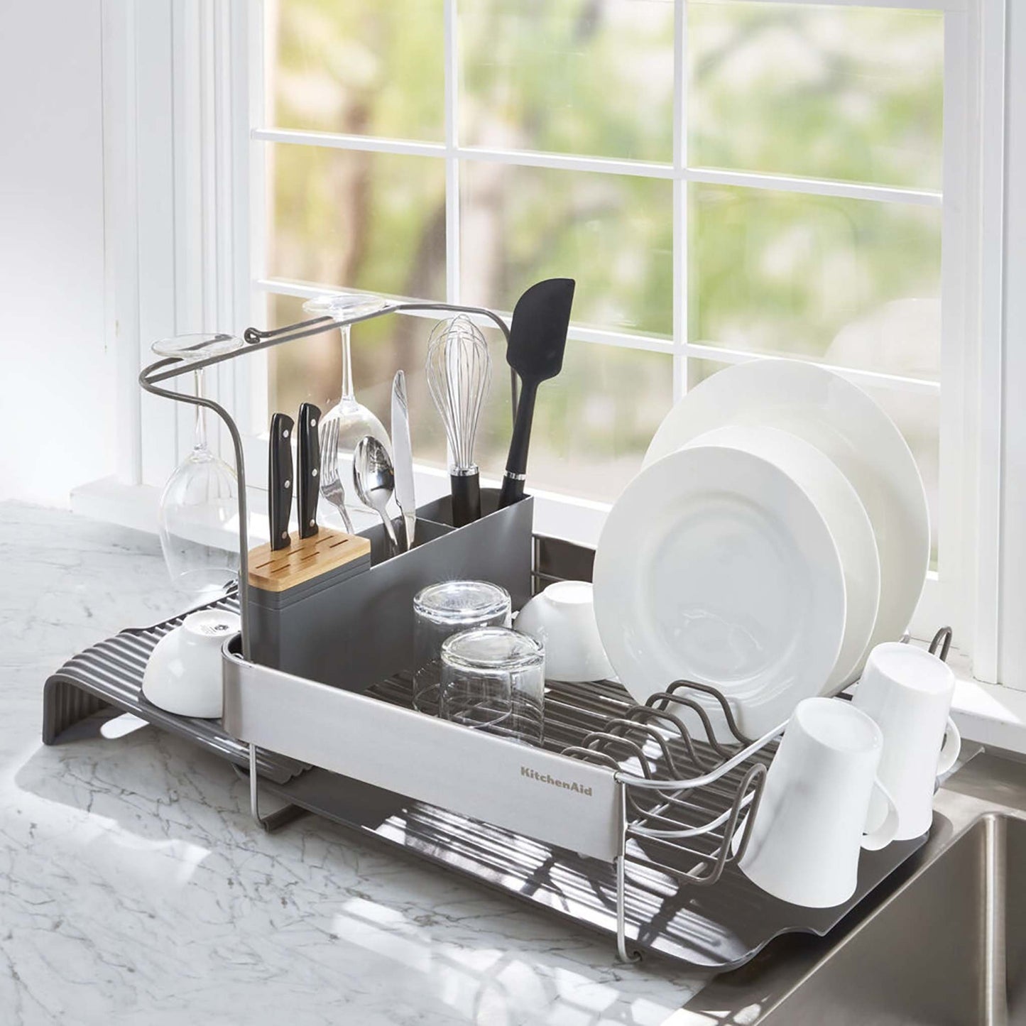 FULL SIZE EXPANDABLE DISH DRYING RACK STAINLESS STEEL