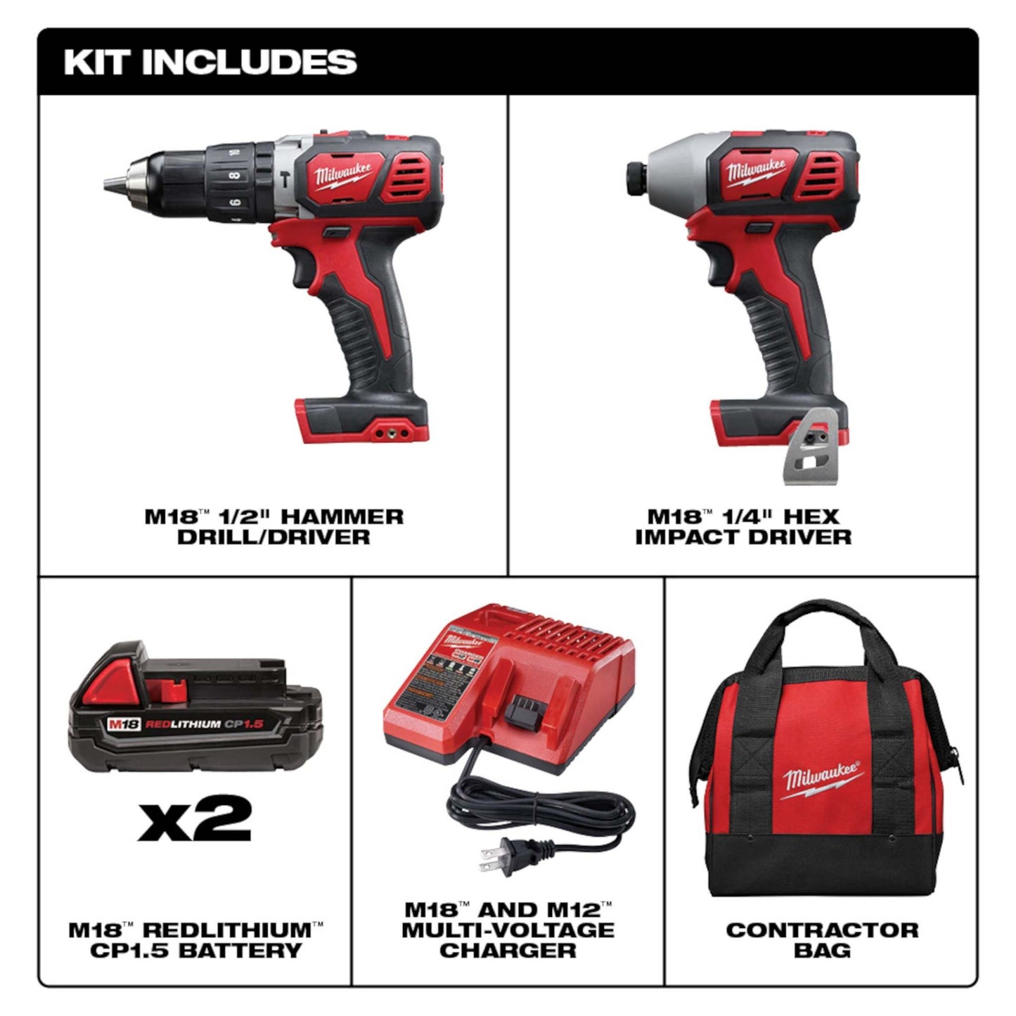 M18 CORDLESS LITHIUM-ION 2-TOOL COMBO KIT - HAMMER DRILL & IMPACT DRIVER