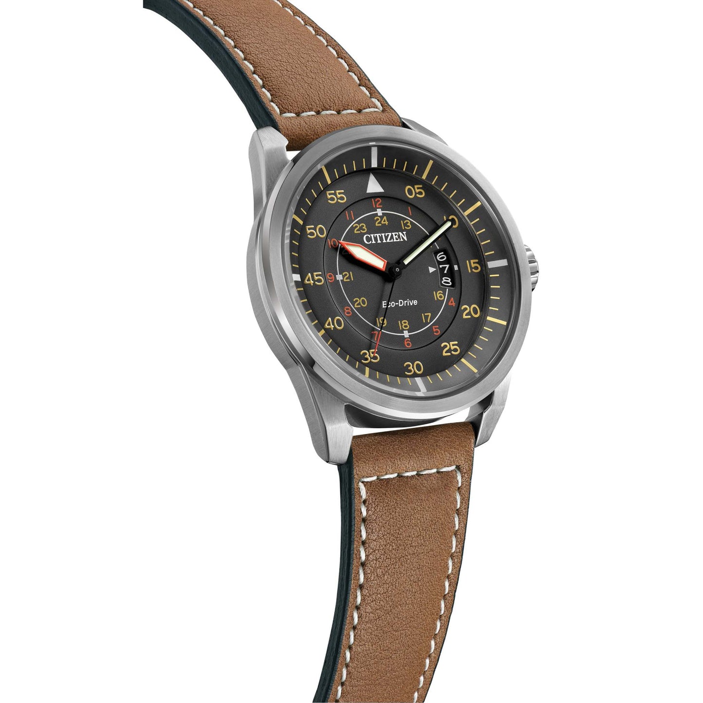 MENS AVION ECO-DRIVE LEATHER STRAP WATCH