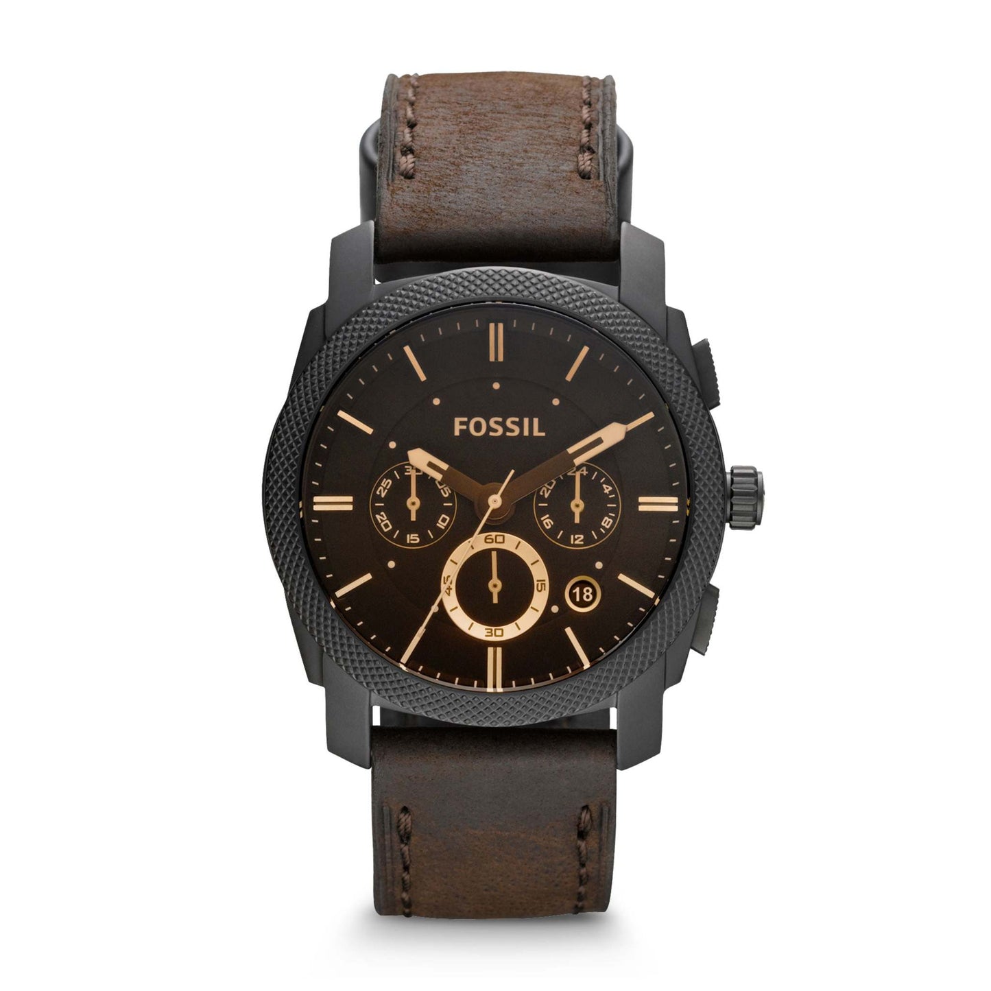 MENS MACHINE MID-SIZED LEATHER STRAP WATCH