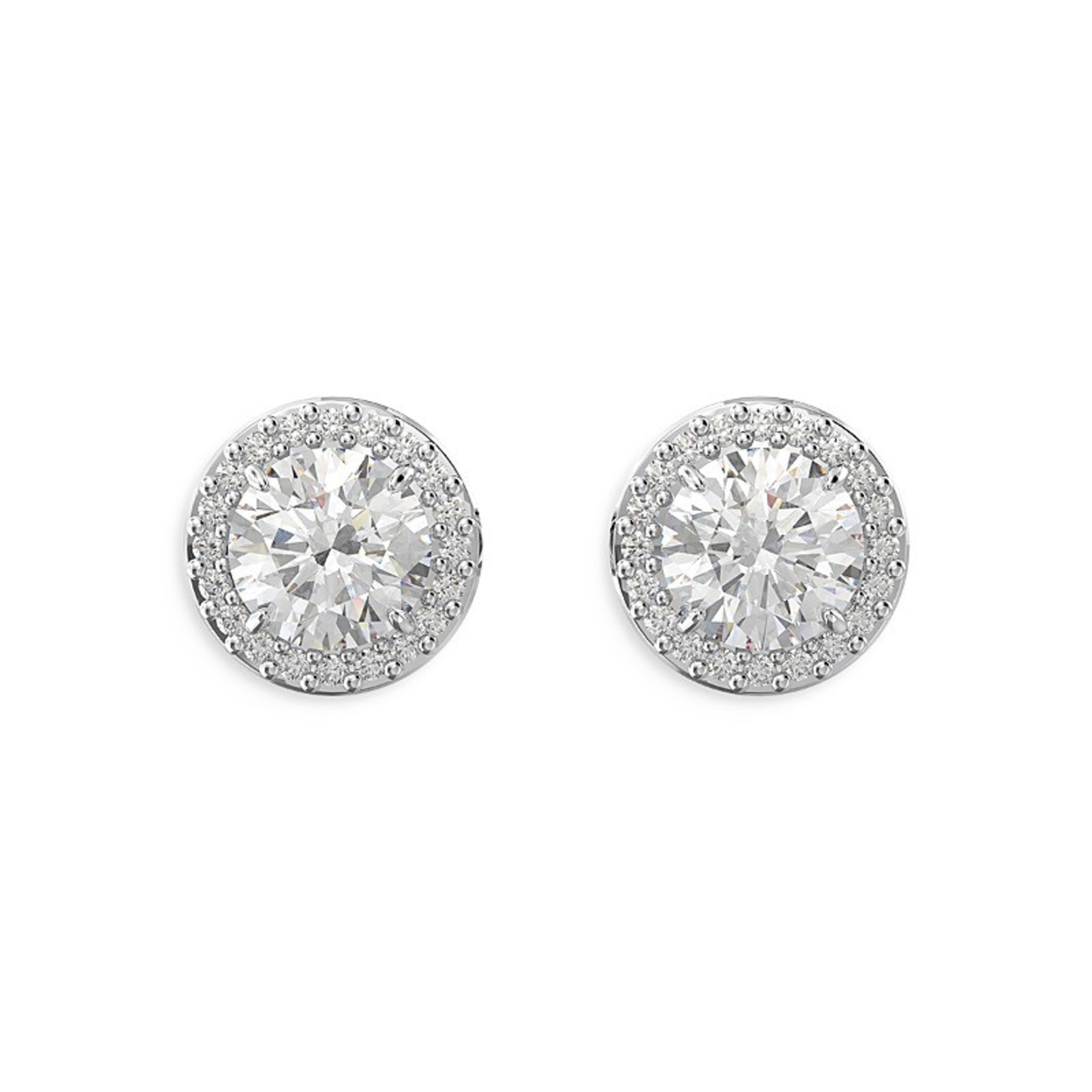 CONSTELLA STUD EARRINGS, ROUND CUT, PAVÉ, WHITE, RHODIUM PLATED