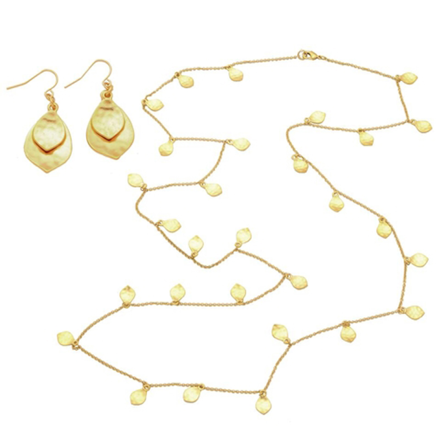 HAMMERED LEAF NECKLACE AND EARRINGS