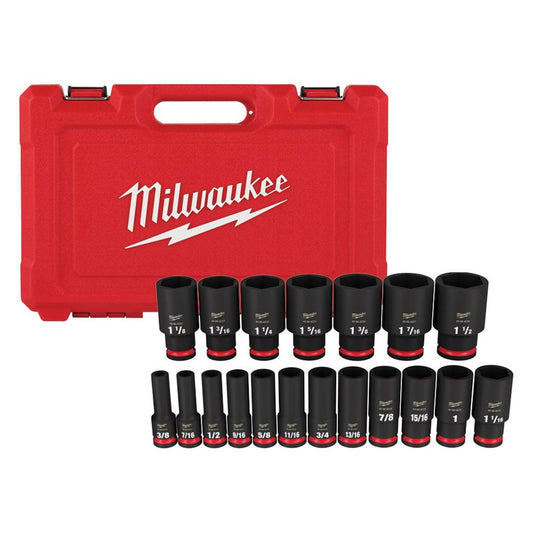 19PC SHOCKWAVE IMPACT DUTY 1/2" DRIVE SAE DEEP 6 POINT SOCKET SET