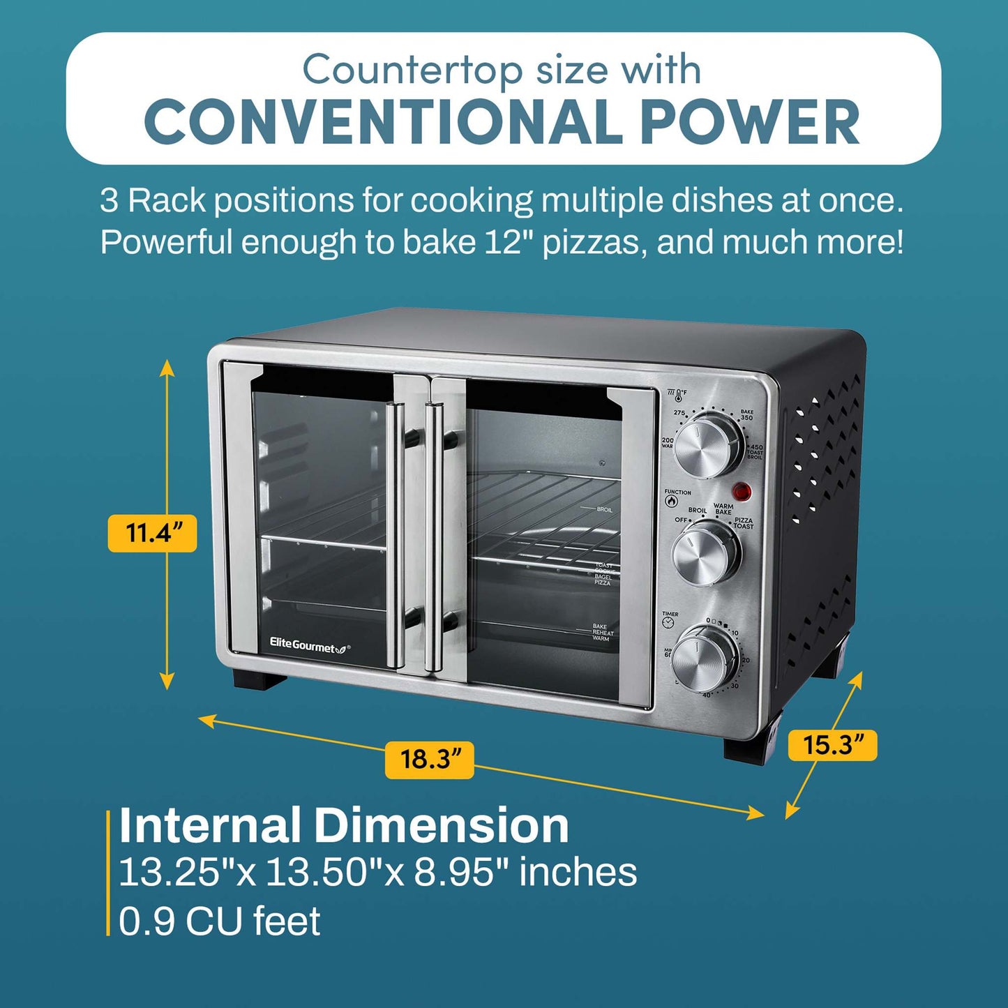 DOUBLE FRENCH DOOR 25-LITER COUNTERTOP TOASTER OVEN