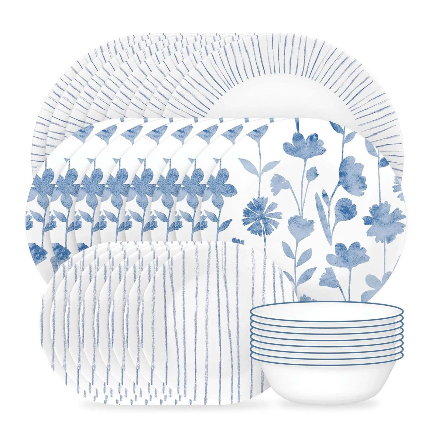 BOTANICAL STRIPES 32PC DINNERWARE SET