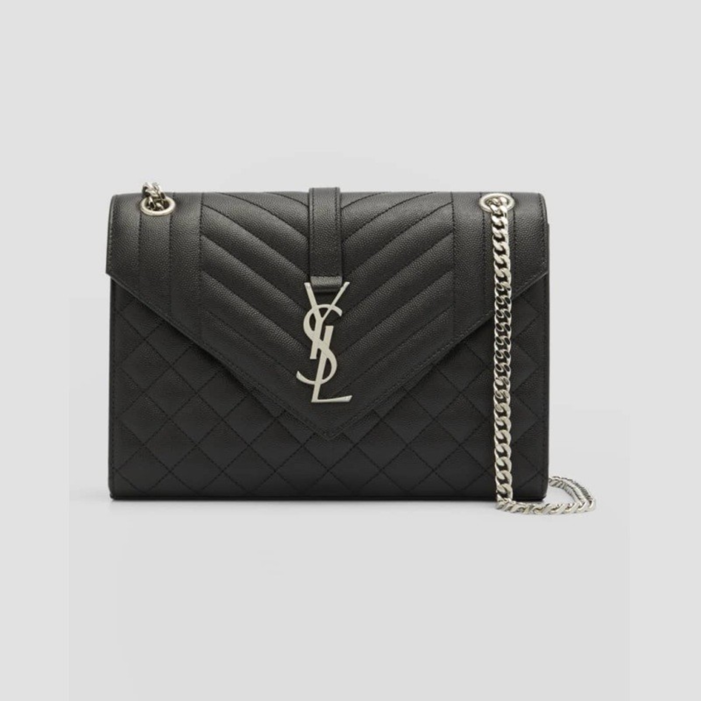 ENVELOPE TRIQUILT MEDIUM SHOULDER BLACK, SILVER HARDWARE