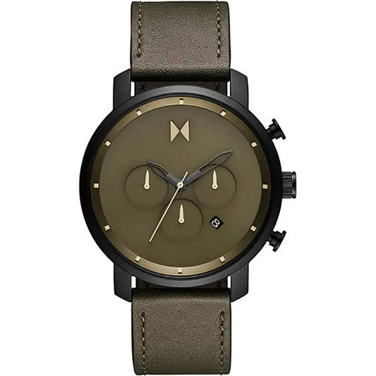 MENS CHRONO LEATHER STRAP WATCH