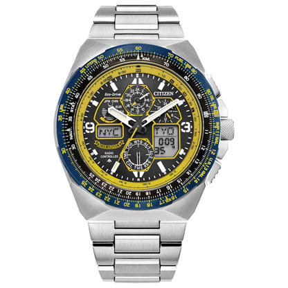 MEN'S BLUE ANGELS PROMASTER SKYHAWK A-T ECO-DRIVE YELLOW & SILVER WATCH, BLACK DIAL