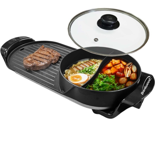 2QT ELECTRIC HOT POT AND 18X 9 INCHES KOREAN BBQ GRILL - (BLACK)