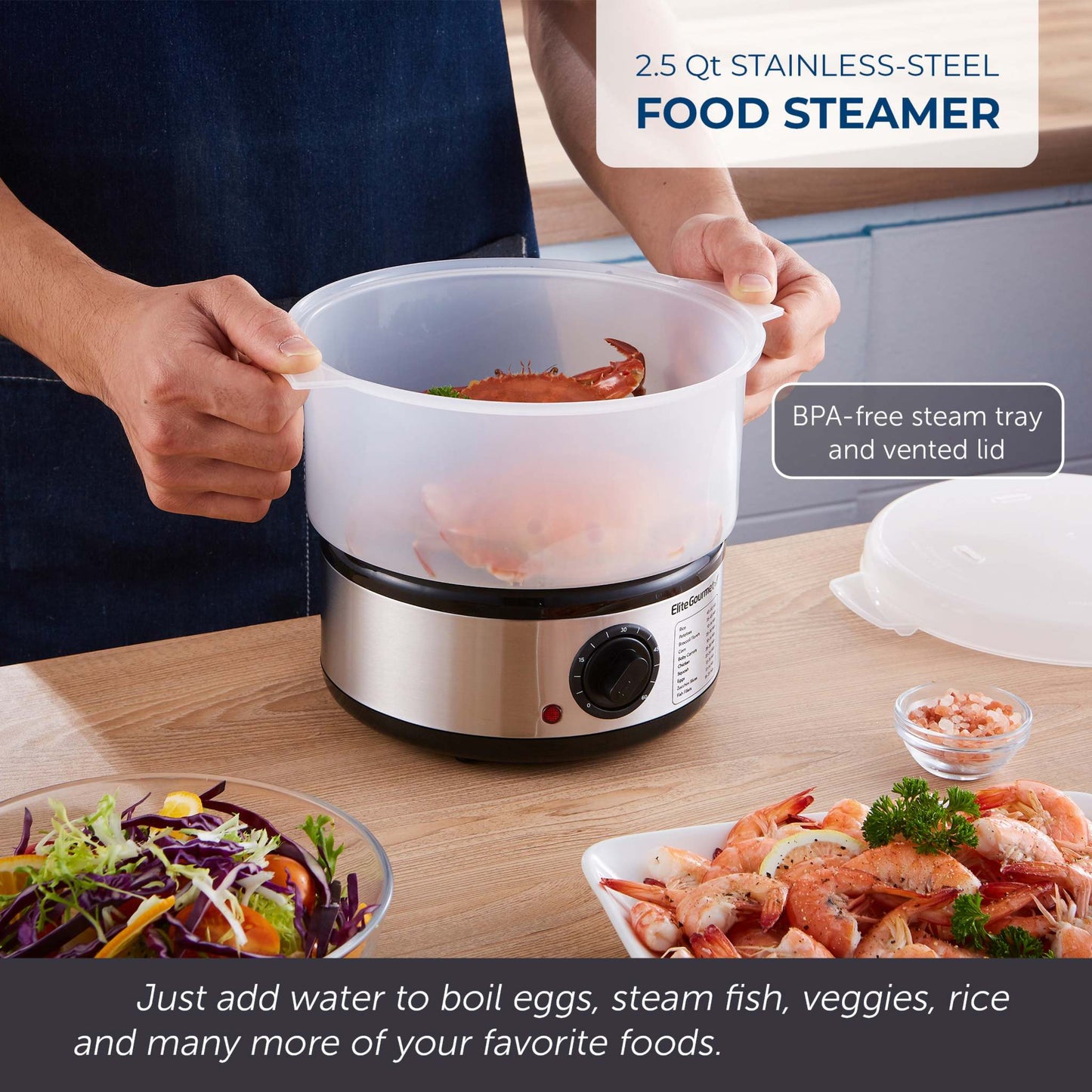 2.5QT 1-TIER COMPACT STAINLESS STEEL FOOD STEAMER