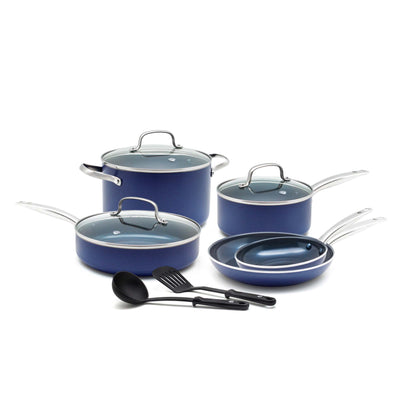 10PC TOXIN FREE CERAMIC NONSTICK COOKWARE SET BLUE
