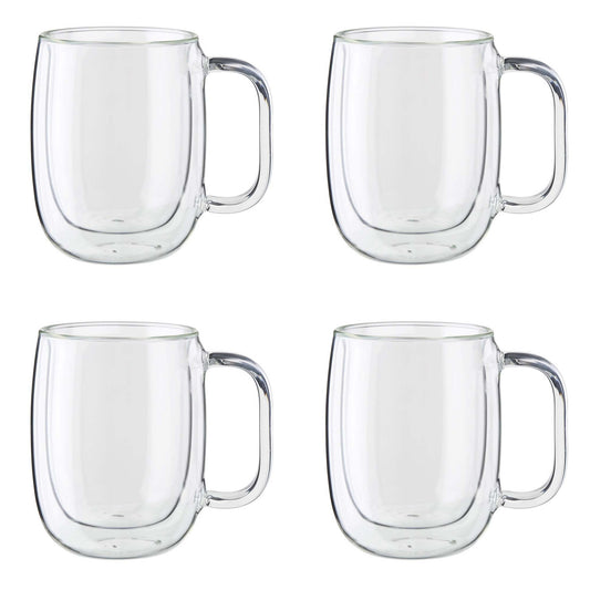 SORRENTO 4PC DOUBLE WALL GLASS COFFEE MUG SET