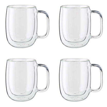 SORRENTO 4PC DOUBLE WALL GLASS COFFEE MUG SET
