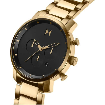 MENS CHRONO GOLD-TONE STAINLESS STEEL WATCH BLACK DIAL