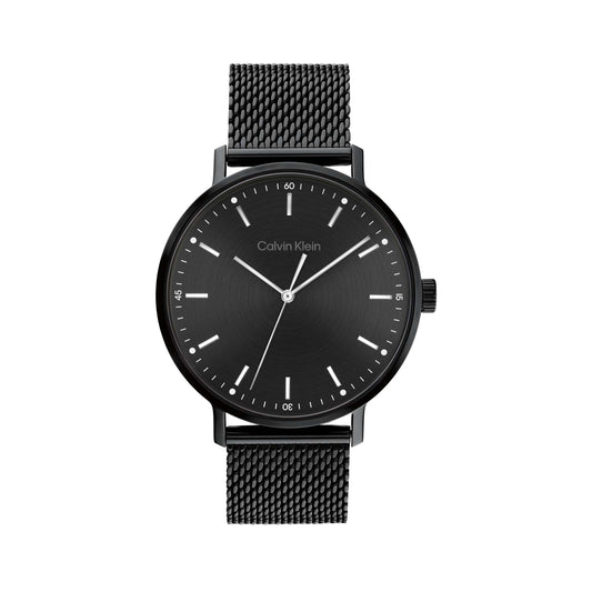 MENS QUARTZ ION-PLATED STAINLESS STEEL MESH WATCH