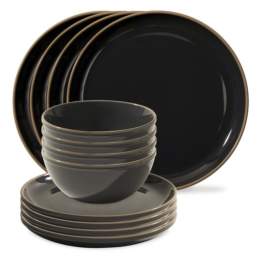 12PC STONEWARE DINNERWARE SET PEPPERCORN
