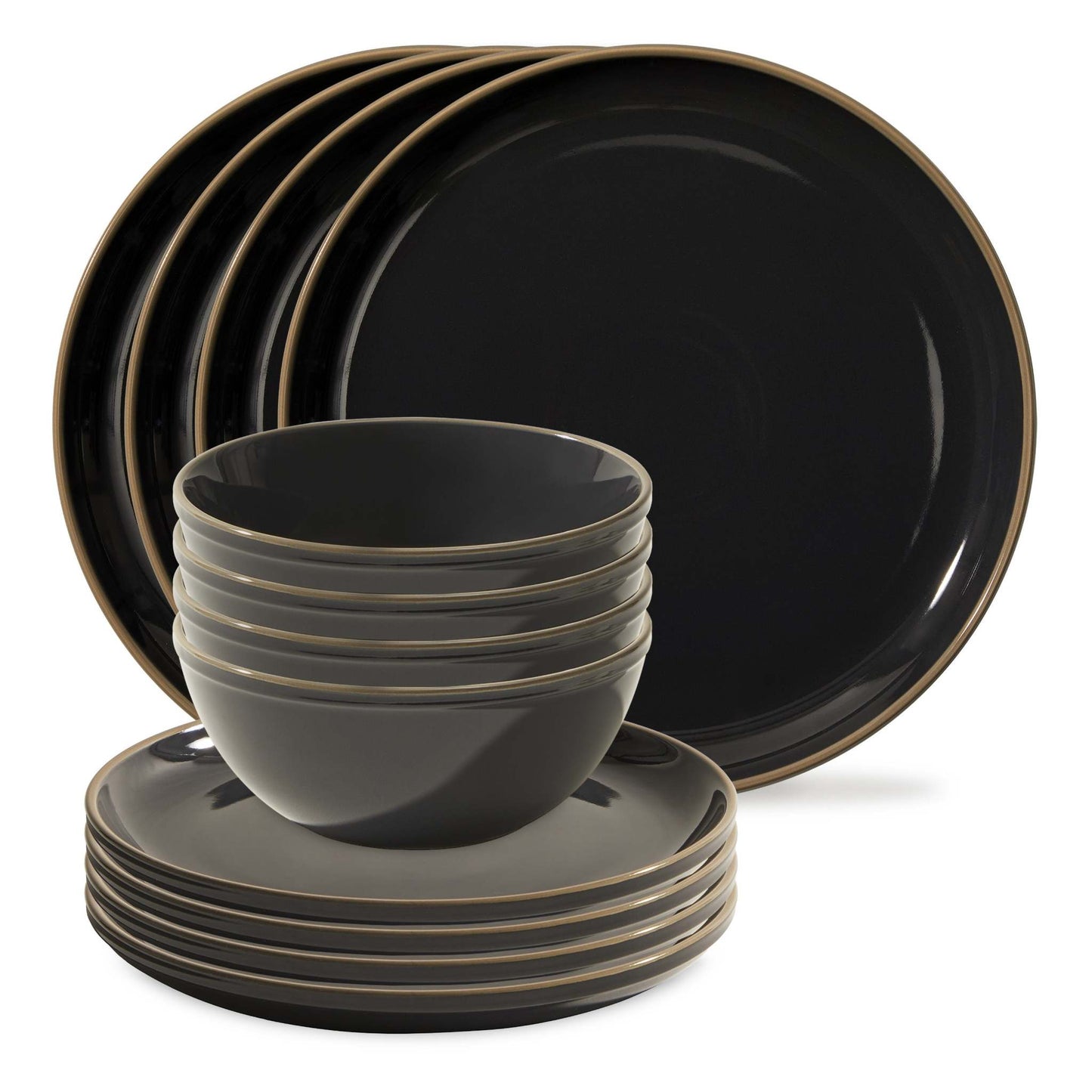12PC STONEWARE DINNERWARE SET PEPPERCORN