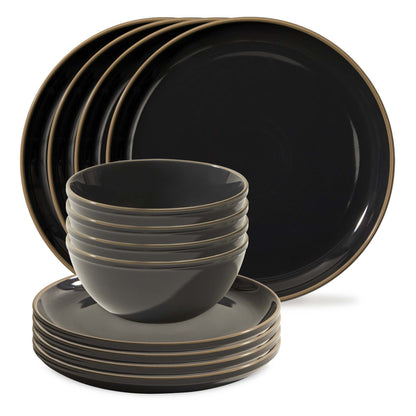 12PC STONEWARE DINNERWARE SET PEPPERCORN