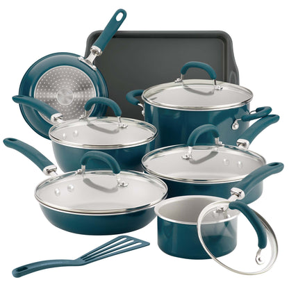 CREATE DELICIOUS 13PC ENAMELED ALUMINUM COOKWARE SHIMMER