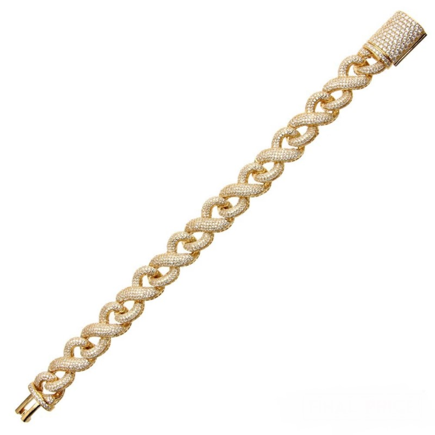 MENS GOLD PLATED CZ ENCRUSTED MIAMI CUBAN LINK BRACELET - (STERLING SILVER)