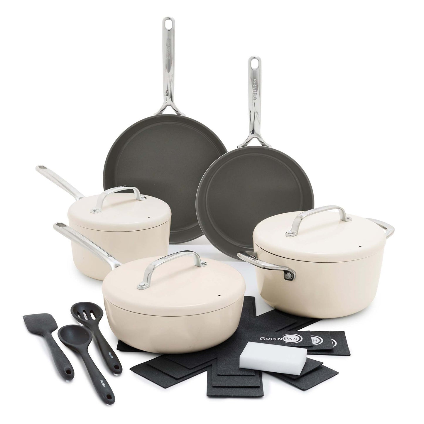 GP5 HARD-ANODIZED 15PC CERAMIC NONSTICK COOKWARE SET CLOUD CREAM