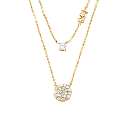 MICHAEL KORS PRECIOUS METAL STERLING SILVER PAVE DISC LAYER NECKLACE, 14K GOLD PLATED