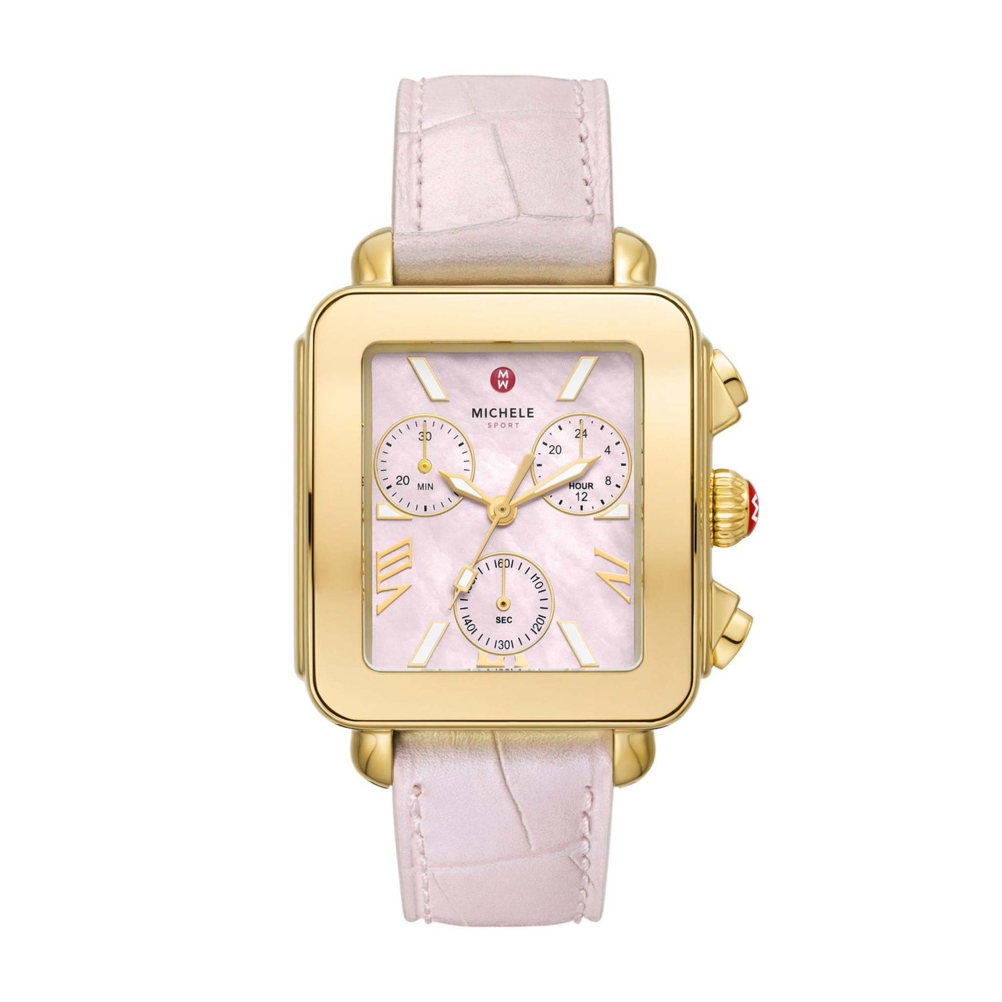 LADIES' DECO SPORT CHRONOGRAPH & LEATHER WATCH, MOP DIAL