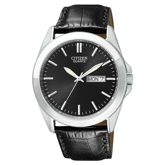 MENS QUARTZ LEATHER STRAP WATCH