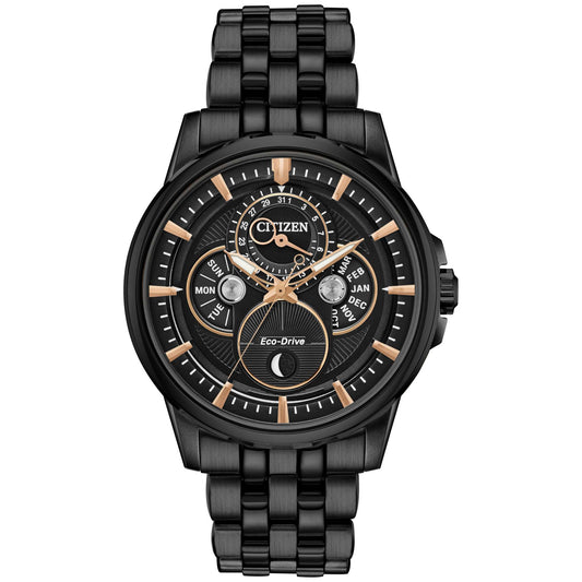 MENS CALENDRIER MOONPHASE ECO-DRIVE ION-PLATED WATCH