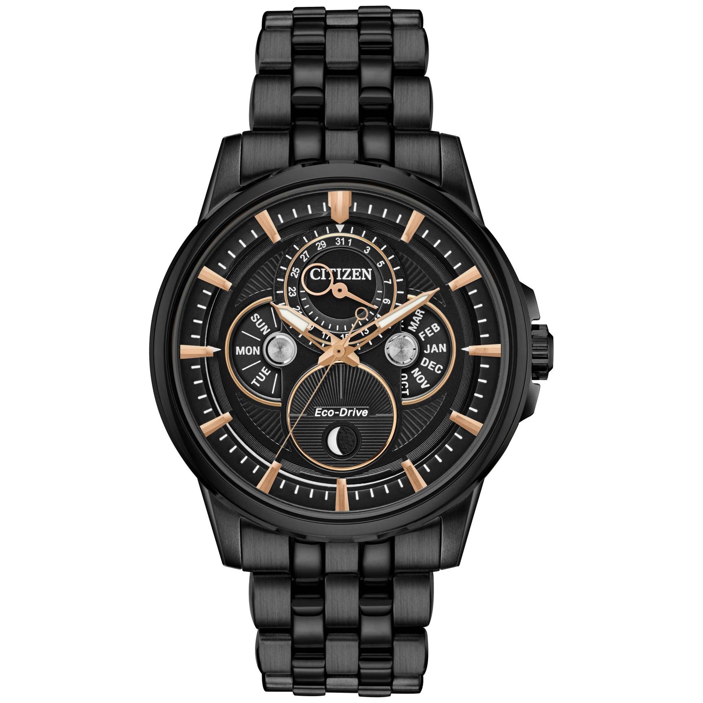 MENS CALENDRIER MOONPHASE ECO-DRIVE ION-PLATED WATCH