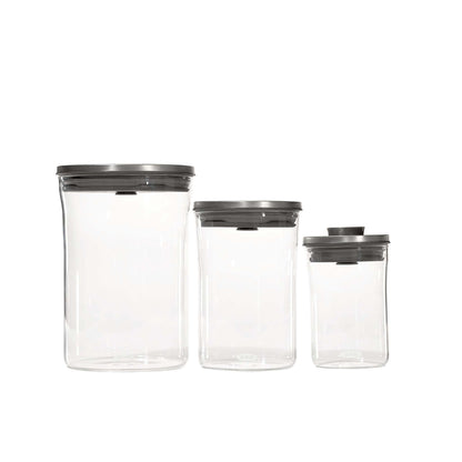 STEEL 3PC GLASS GRADUATED POP CANISTER SET
