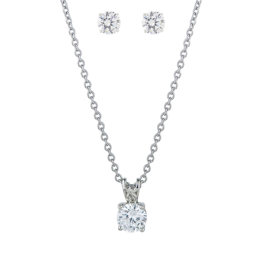 ROUND CZ STUDS AND PENDANT BOX SET