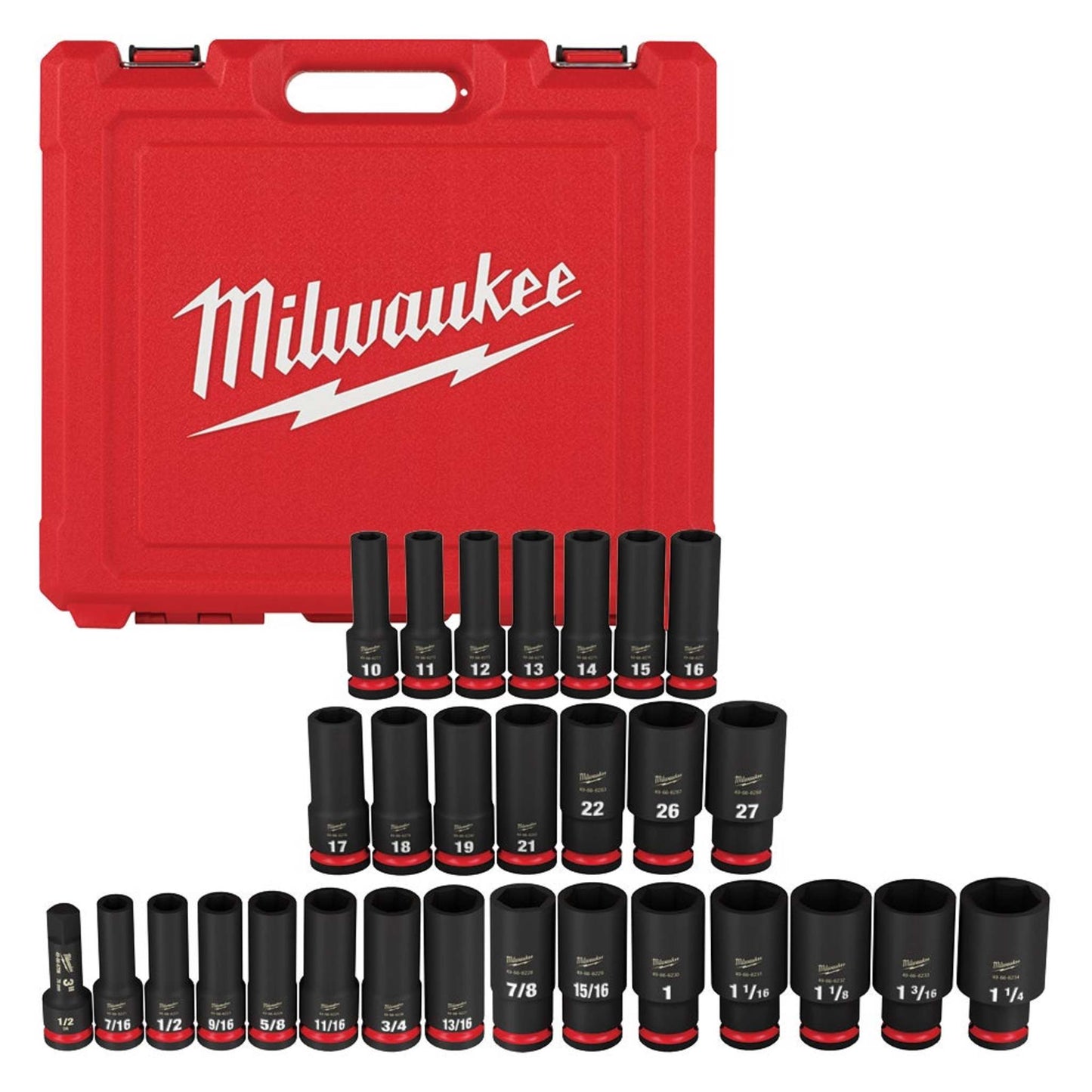 29PC SHOCKWAVE IMPACT DUTY 1/2" DRIVE SAE & METRIC DEEP 6 POINT SOCKET SET