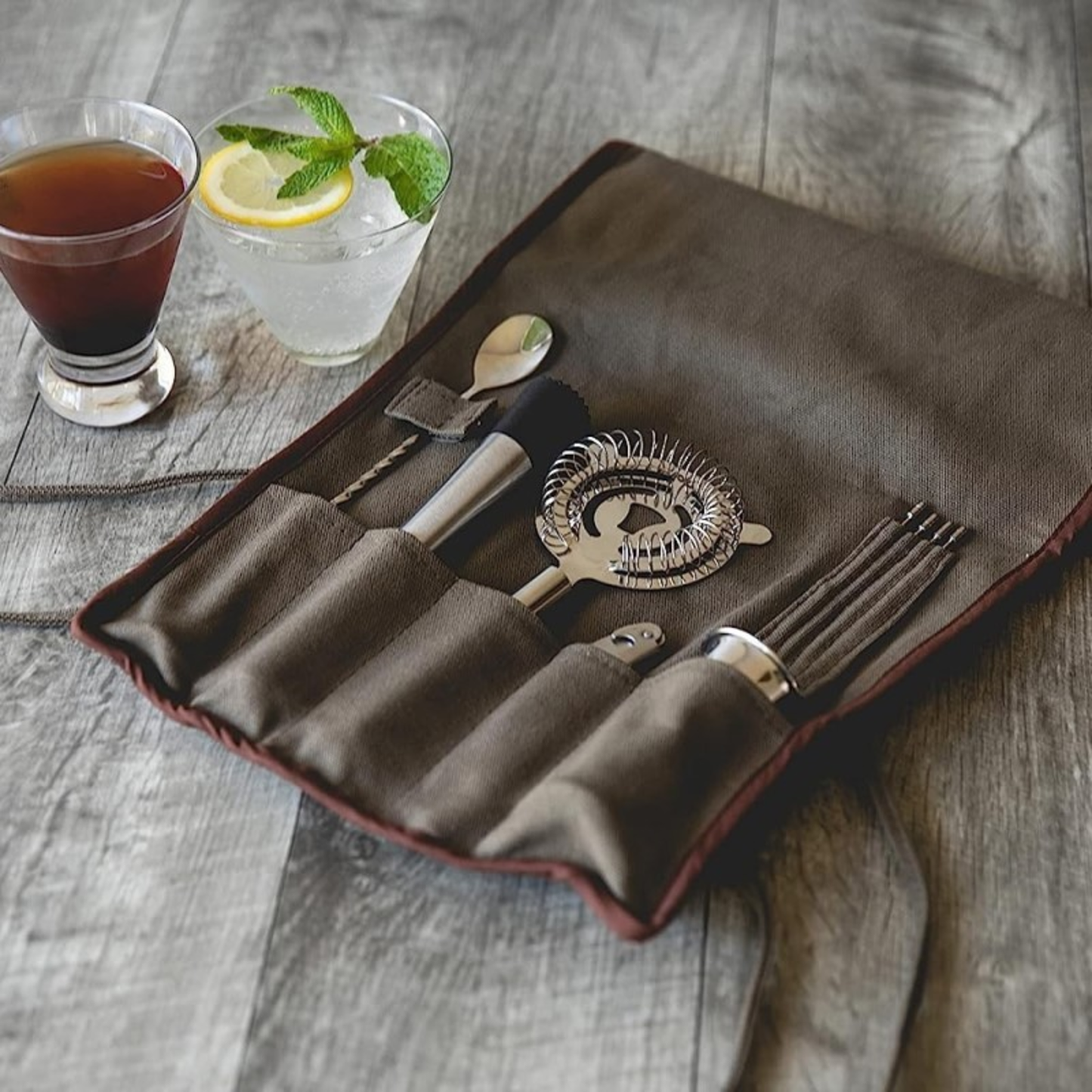 10-PIECE BAR TOOL ROLL UP KIT, (GRAY)