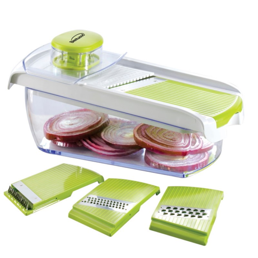 MANDOLIN SLICER WITH 5-CUP STORAGE CONTAINER AND 4 INTERCHANGEABLE - (GREEN)