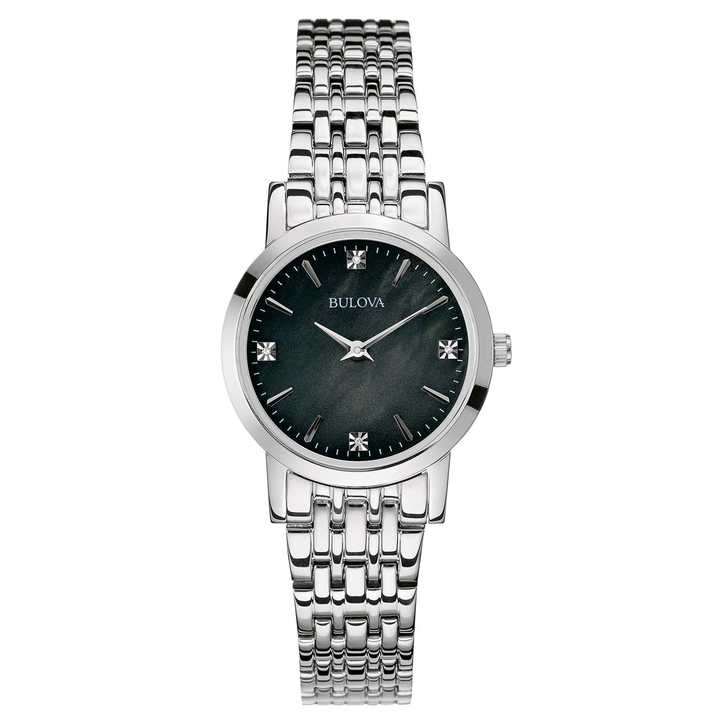 LADIES' STAINLESS STEEL DIAMOND WATCH, MOTHER-OF-PEARL DIAL