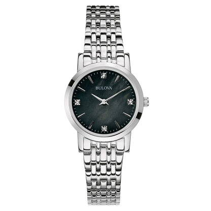 LADIES' STAINLESS STEEL DIAMOND WATCH, MOTHER-OF-PEARL DIAL