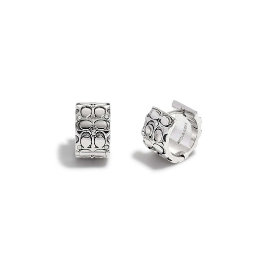 QUILTED C CRYSTAL HOOP EARRINGS