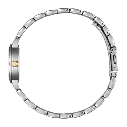 LADIES QUARTZ TWO-TONE CRYSTAL WATCH MOTHER-OF-PEARL DIAL