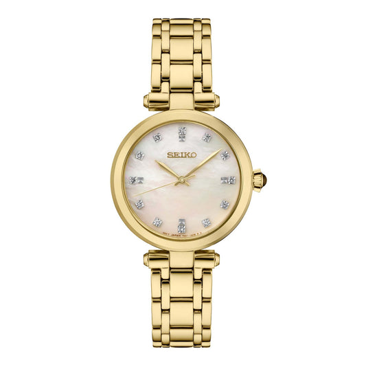 LADIES' DIAMOND COLLECTION STAINLESS STEEL WATCH, MOTHER-OF-PEARL DIAL