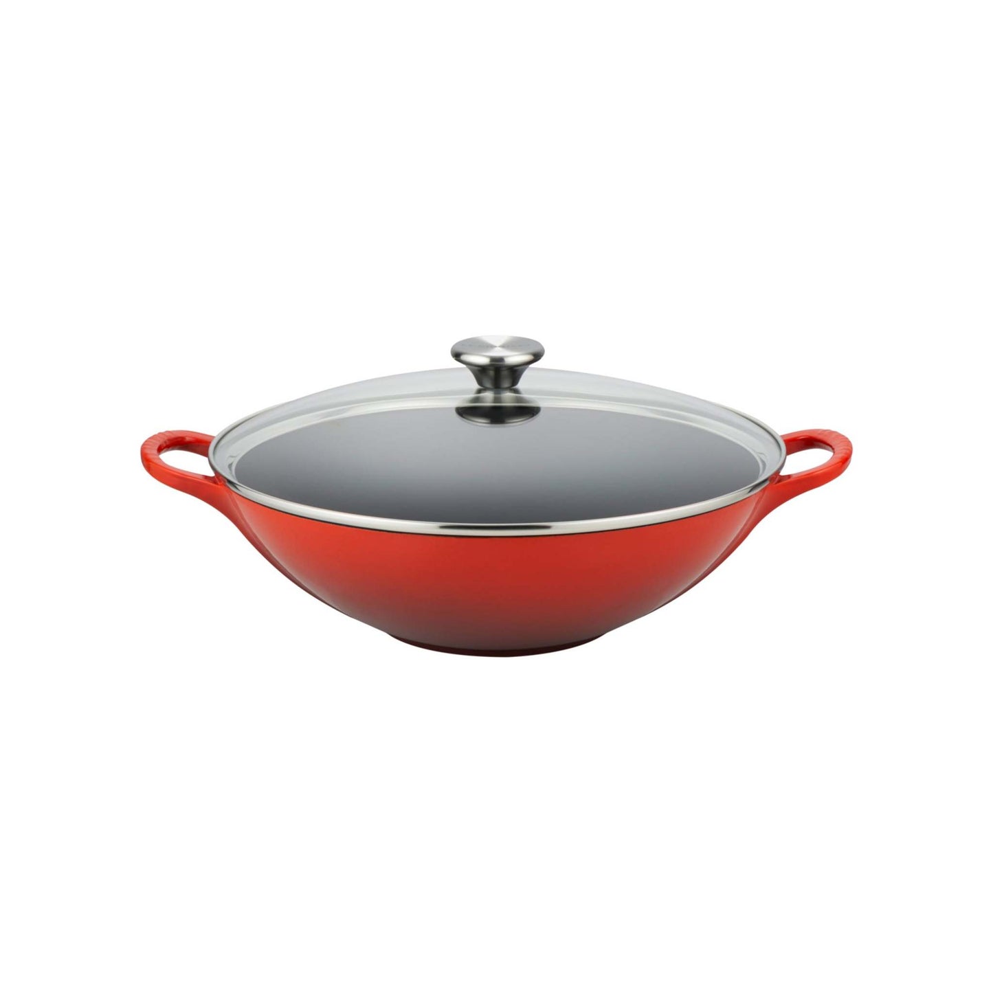 5QT SIGNATURE CAST IRON WOK W/ GLASS LID CERISE
