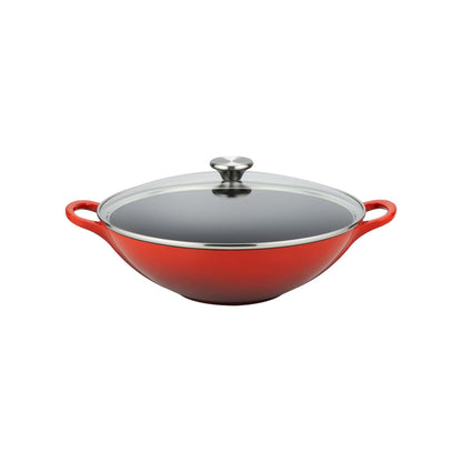 5QT SIGNATURE CAST IRON WOK W/ GLASS LID CERISE